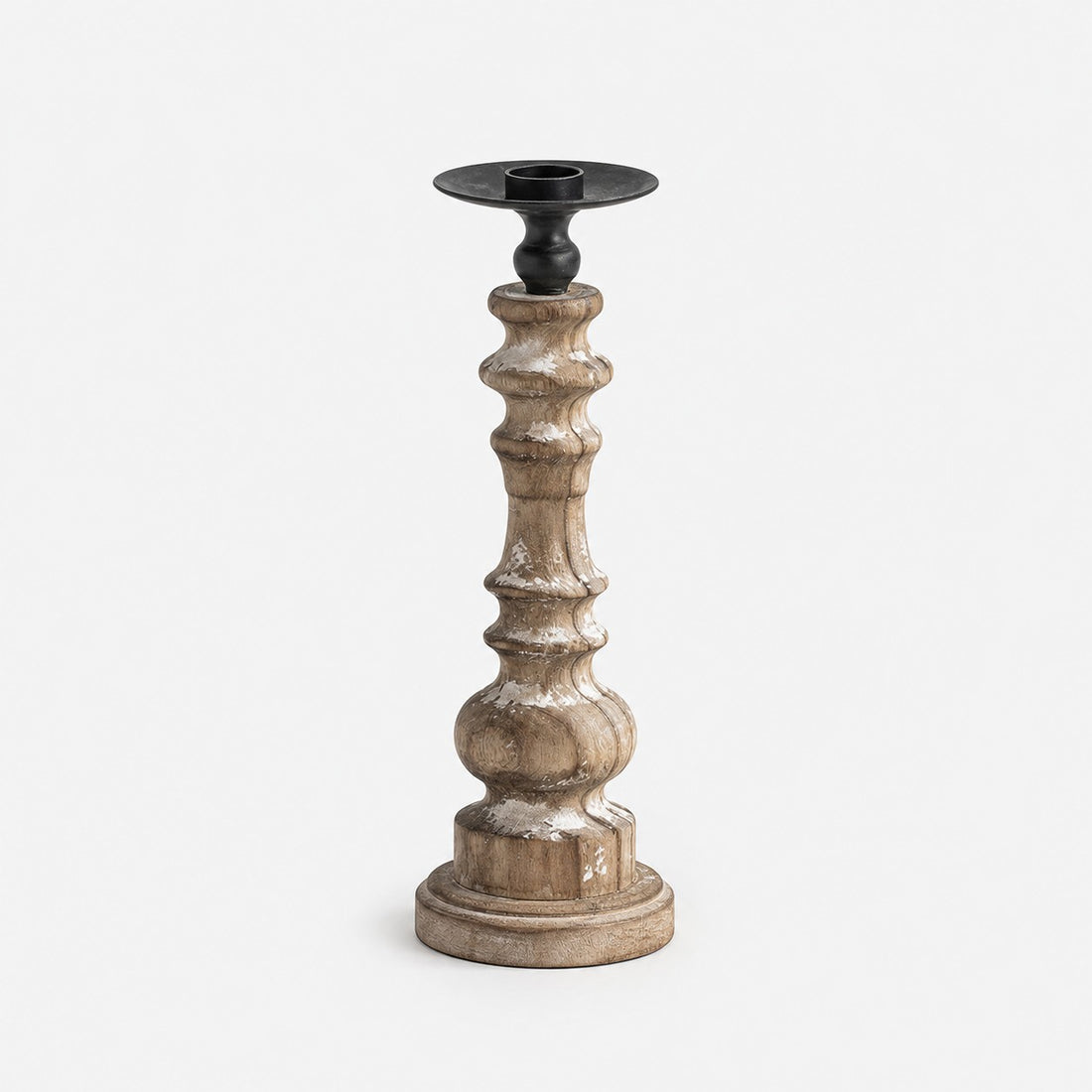 Short turned wood candlestick