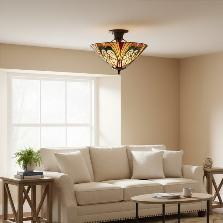 TF Hector Ceiling Light – Handcrafted Stained Glass Design Semi‑Flush or Pendant Fixture for Home