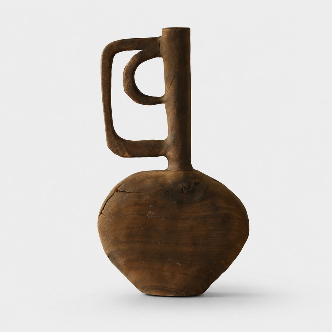 Hand-Carved Solid Wood Sculptural Vase