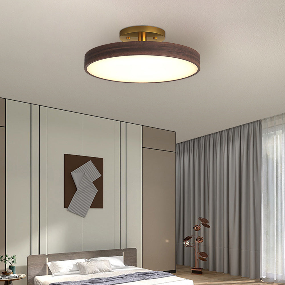Round LED Ceiling Light - Modern Brown Acrylic Lamp for Bedroom