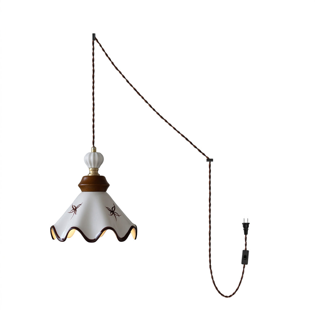 Hand-Painted Ceramic Brown Trim Plug-In Pendant