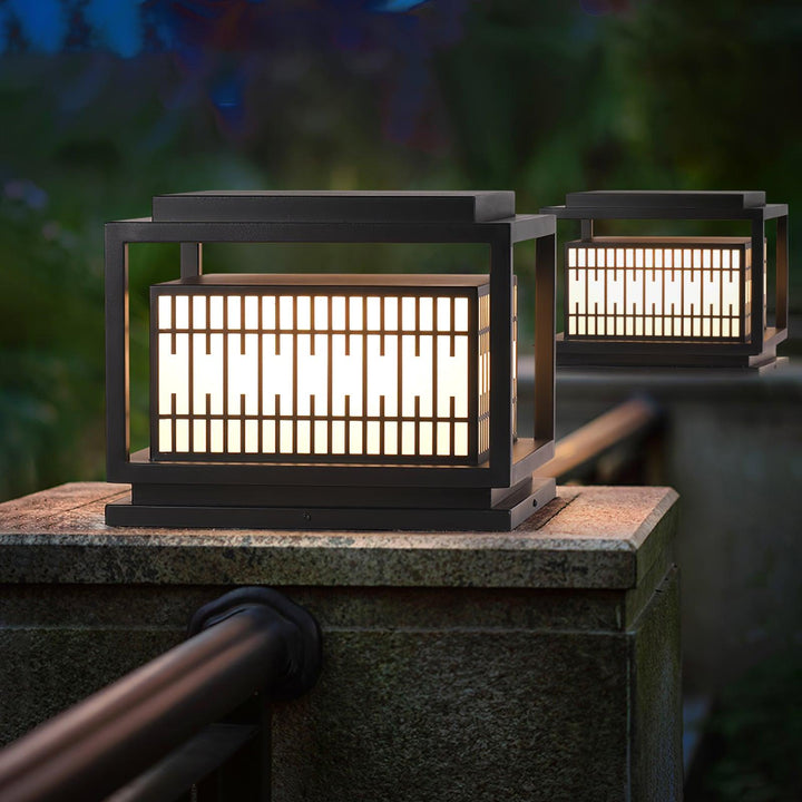 Frosted Alabaster Window Grille Light - Metal Outdoor Post Lamp