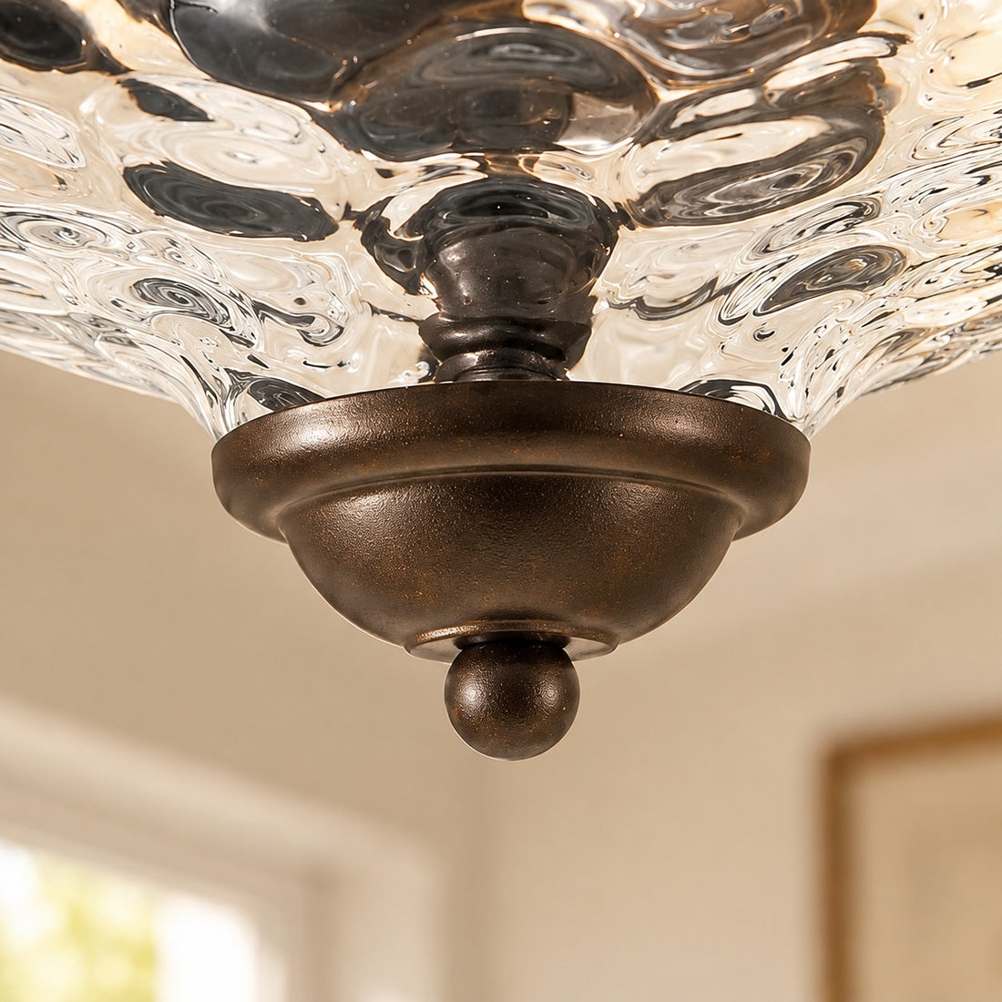 Modern Farmhouse 2-Light Hammered Water Glass Flush Mount Ceiling Light