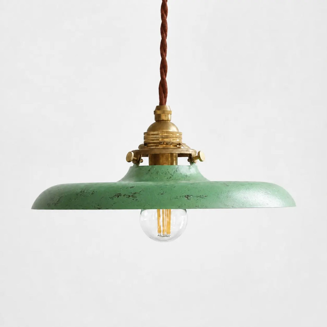 Distressed green industrial pendant light