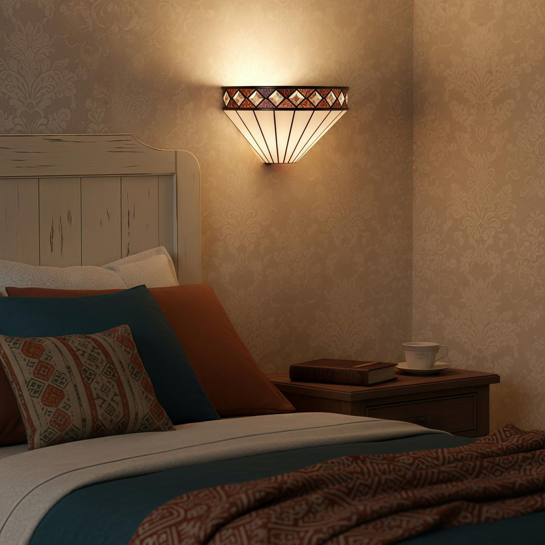 TF Fargo Art-Deco-Wandleuchte mit Rautenmuster – Glaswandleuchte für Flur und Schlafzimmer