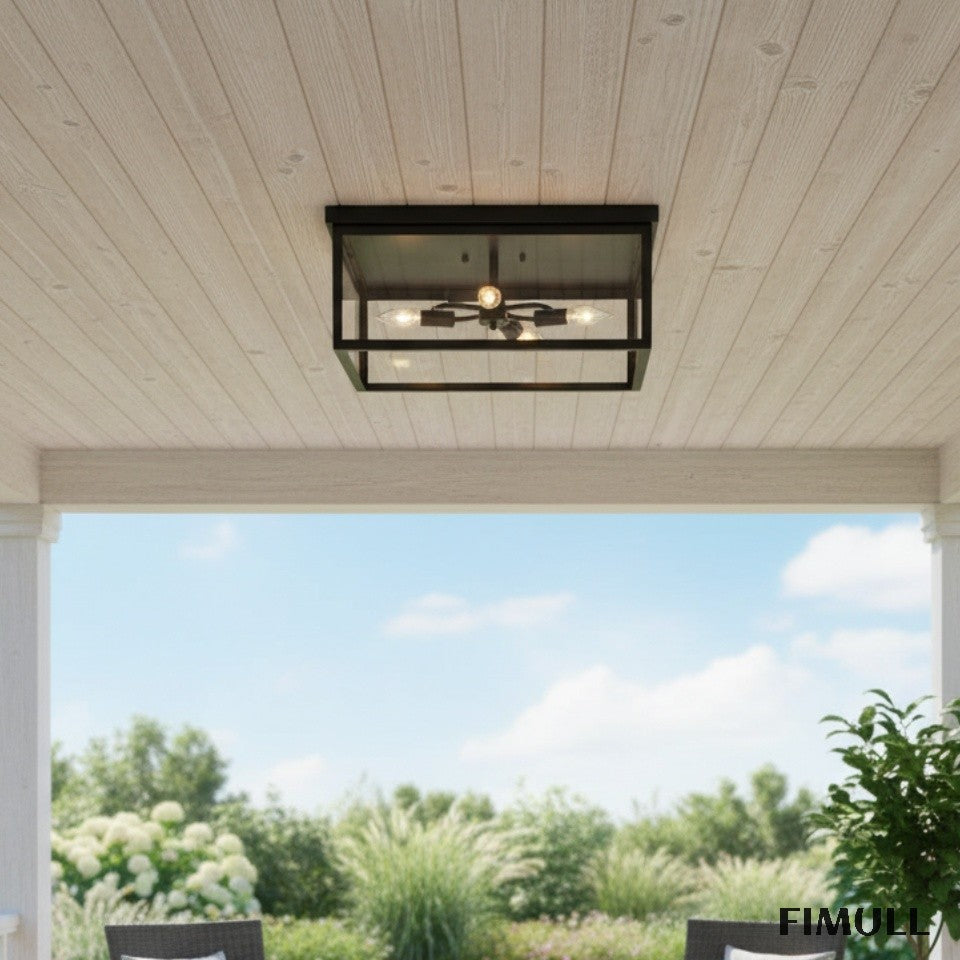 Ferrix Classic Outdoor Ceiling Lamp - Iron Glass Flush Mount for Porch