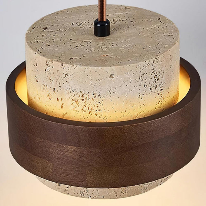 Moderne zylindrische Travertin-Steinsäule Pendelleuchte