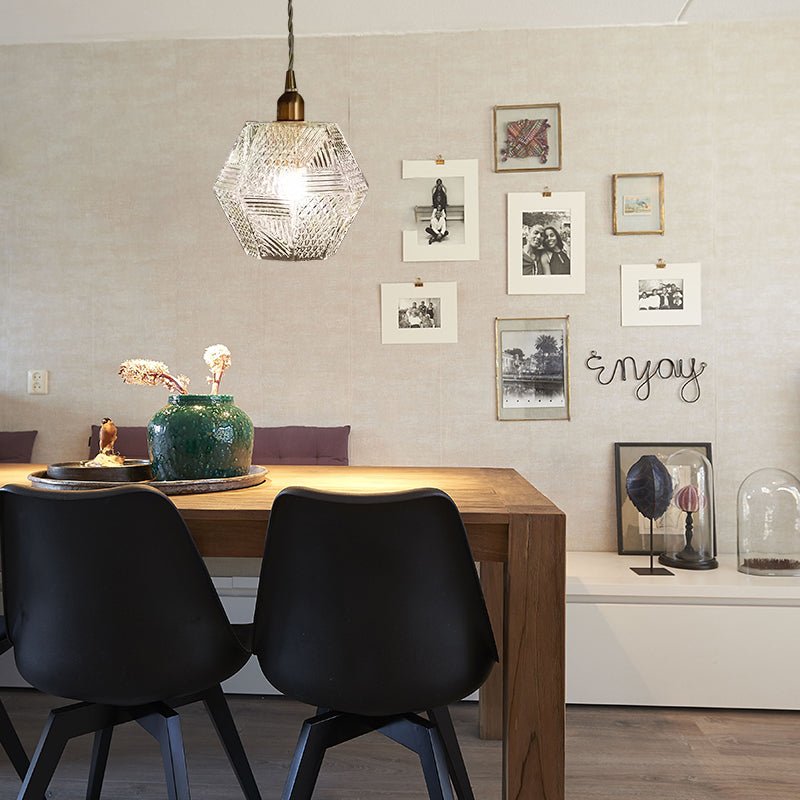 Skandinavische elegante kleine Pendelleuchte aus Messing mit polygonalem Glas für Schlafzimmer