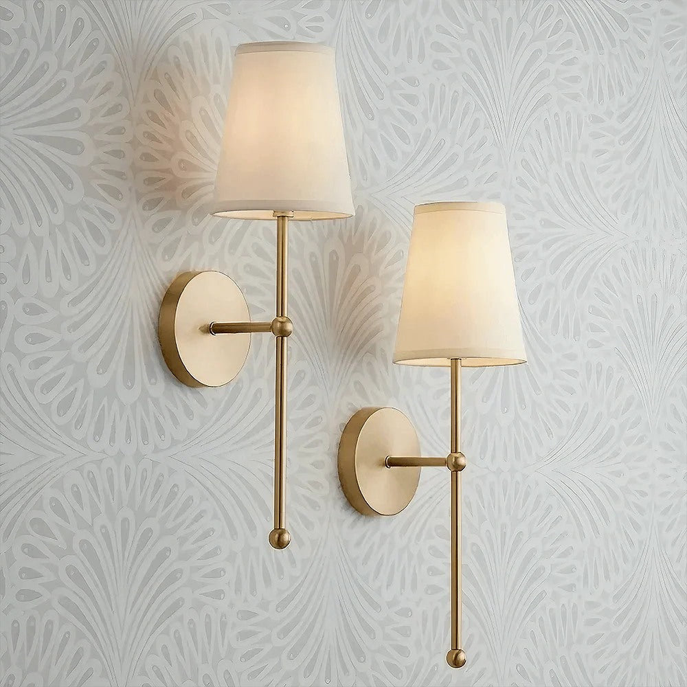 Nordic Brass Fabric Wall Lamp - Rustic Sconce Light for Bedroom Decor