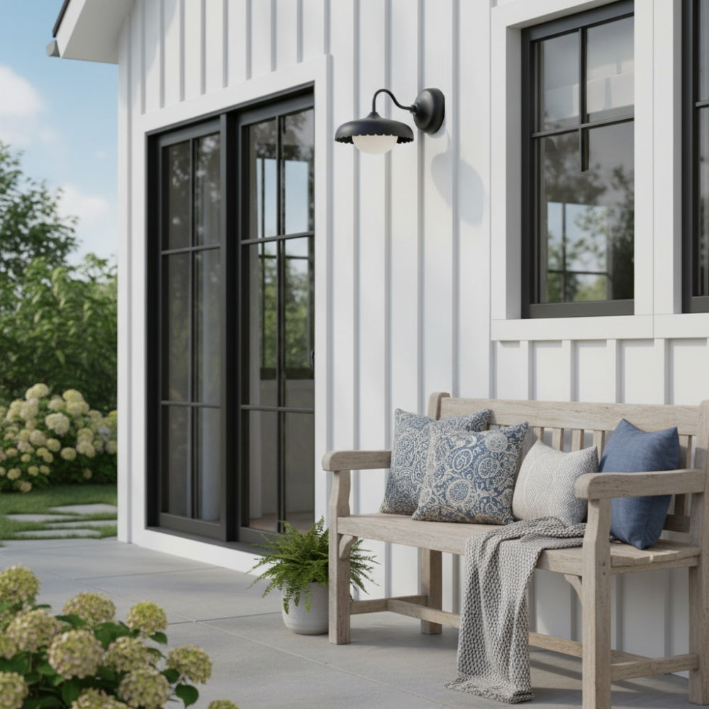 Rayla Metal Outdoor Wall Sconce - Modern Scallop Edge Light for Patio
