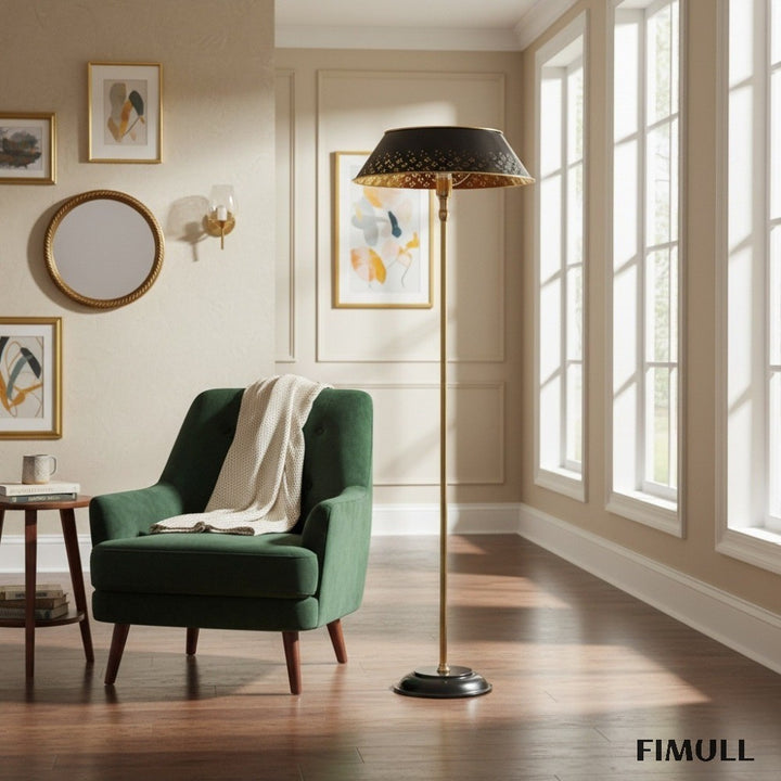 Auriglow Brass Floor Lamp - Enameled Perforated Space Age Bedroom Lamp