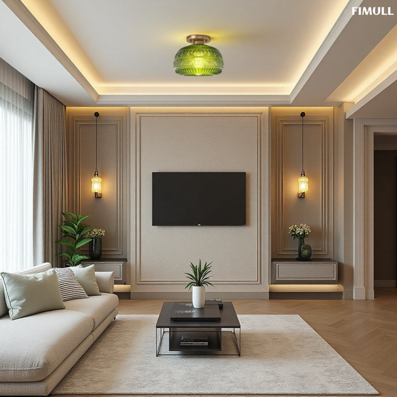 Textured Floral Glass Flush Mount Classic Ceiling Light