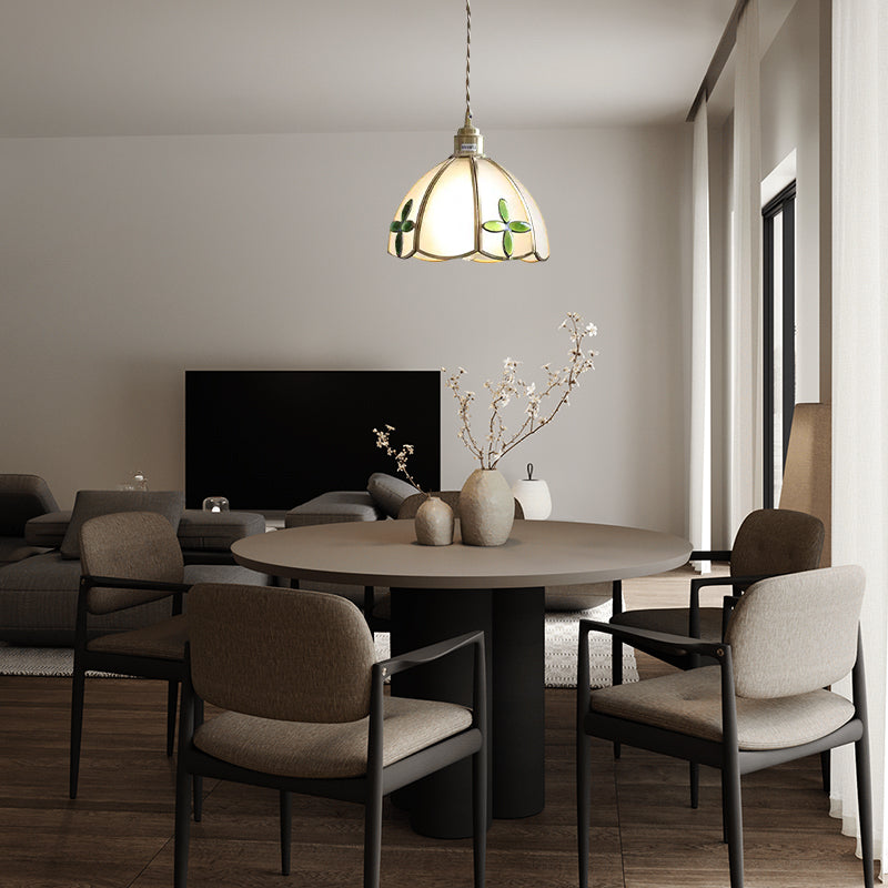 Rustic Creative Brass Glass Pendant Lamp with Exquisite Clovers For Restaurant