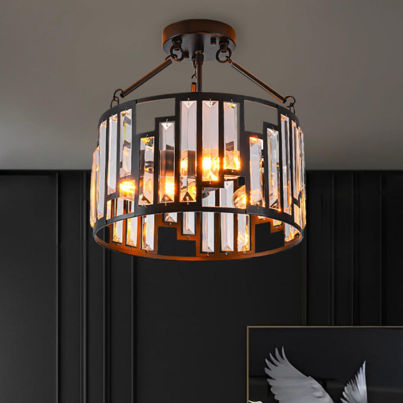 Industrielle Käfig-Deckenlampe aus schwarzem Kristall