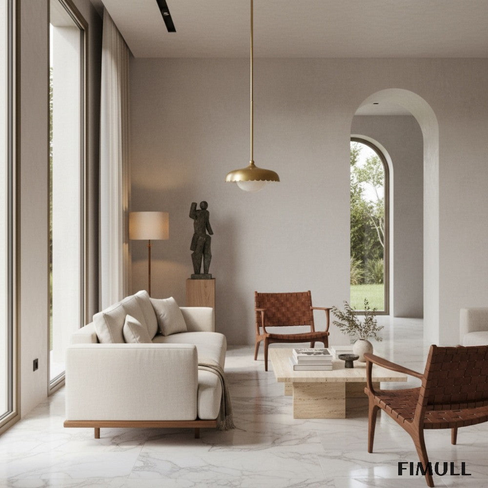 Rayla Brass Finish Pendant Lamp - Scallop Retro Glass Lamp for Kitchen