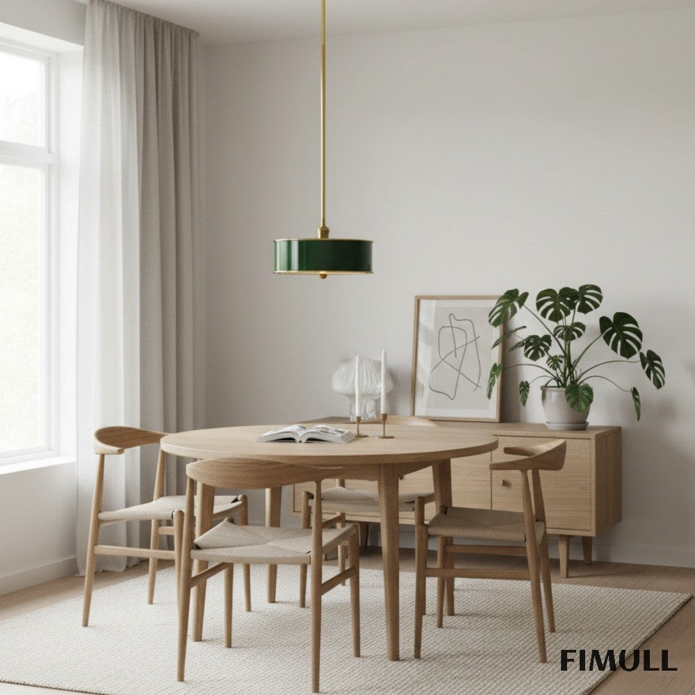 Forvara Rustic Metal Pendant Light - Brass Drum Lamp for Kitchen Island