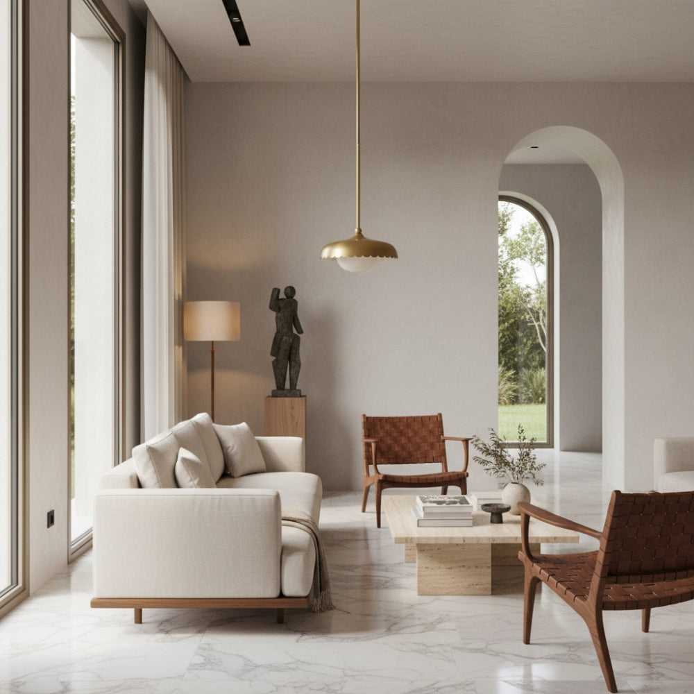 Rayla Brass Finish Pendant Lamp - Scallop Retro Glass Lamp for Kitchen