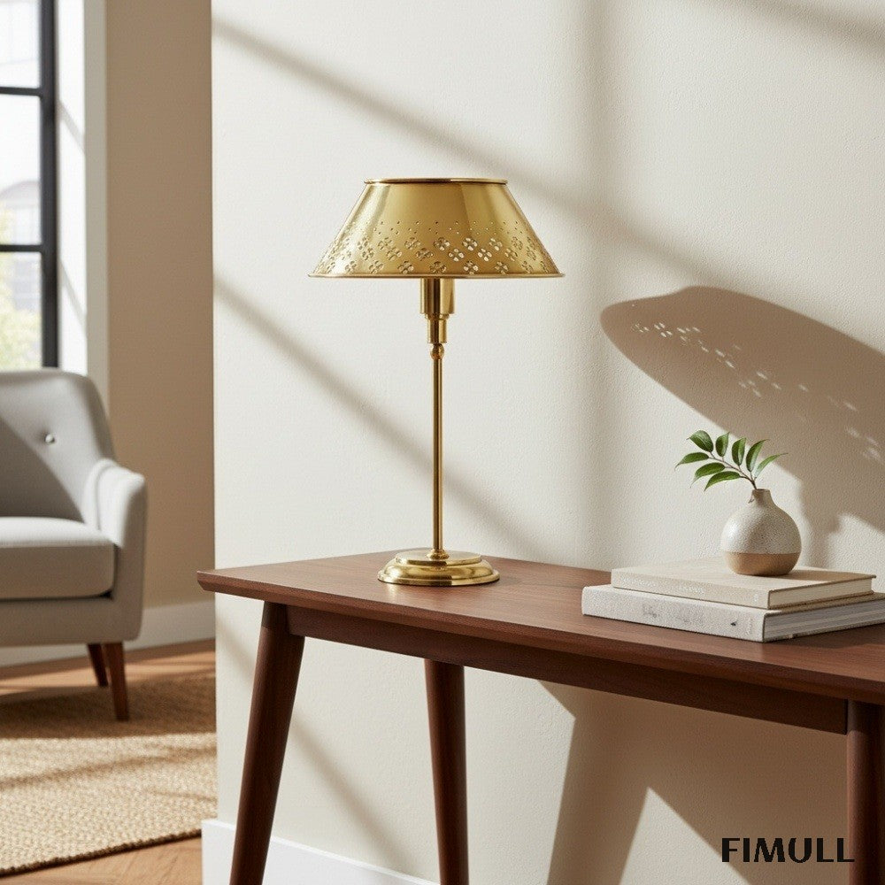 Auriglow Brass Perforated Table Lamp - Space Age Floral Bedroom Light