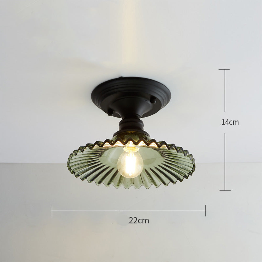 Simple Semi Flush Ceiling Light - Brass Glass Fixture for Hallway