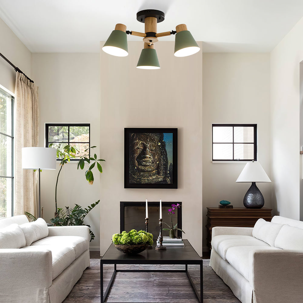 Wooden Ceiling Light - Flush Mount Living Room Lamp Natural