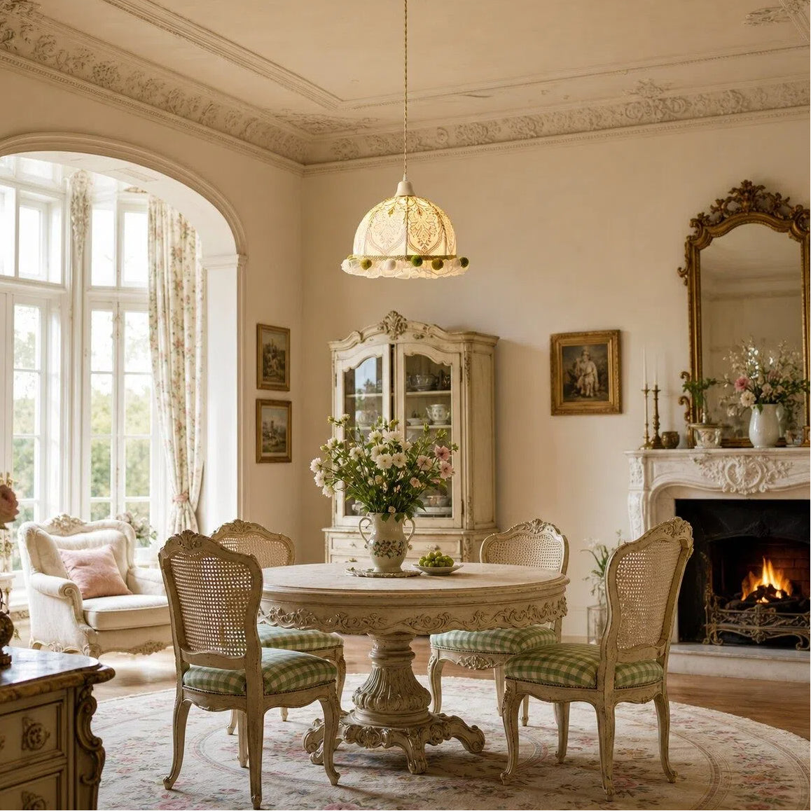 Botanical Embroidered Fabric Pendant Light