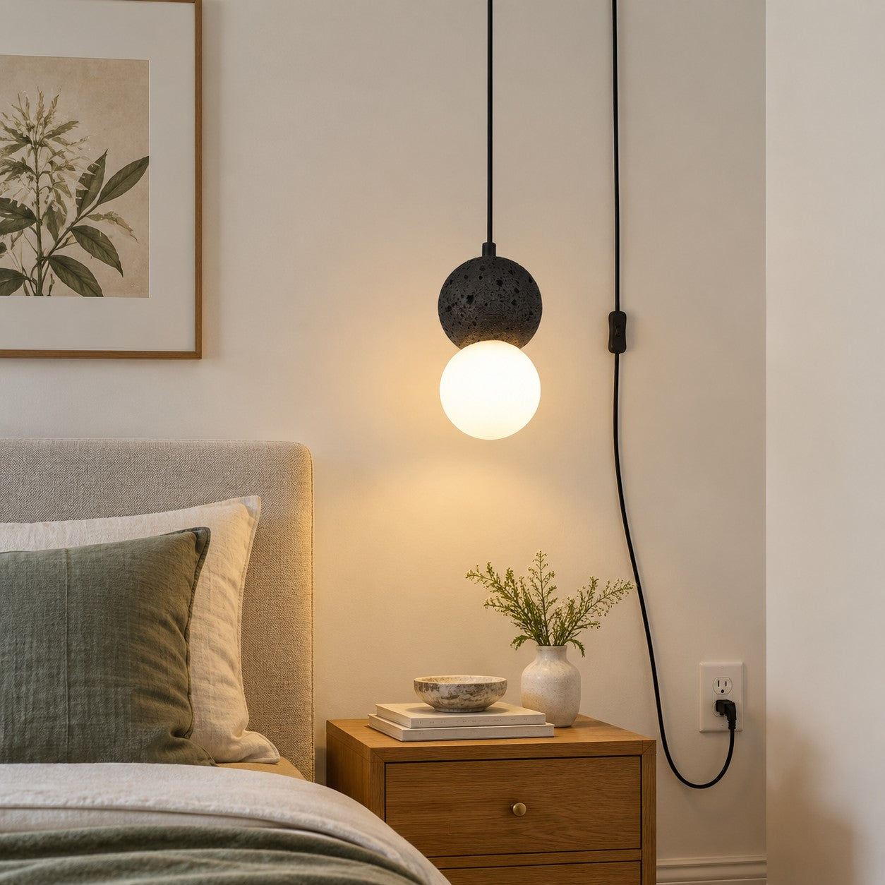 Textured Stone And Glass Plug-In Swag Pendant