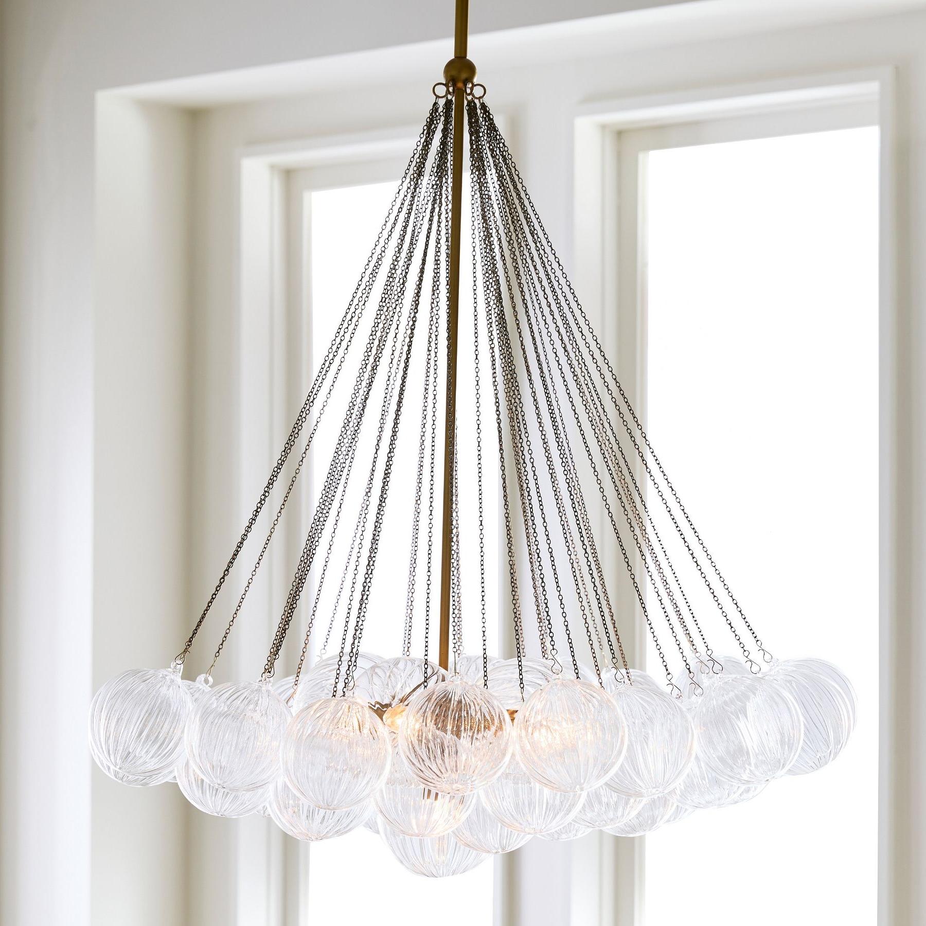 Bravira Glass Bubbled Chandelier - Vintage Brass Oval Glass Lighting