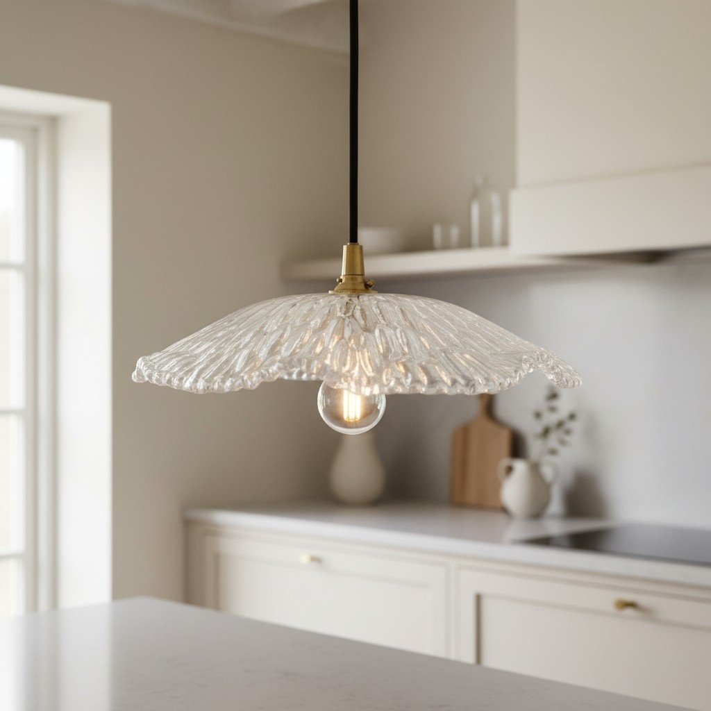 Floriaxis Floral Glass Pendant Light — Floral Glass Shade with Braided Cable for Kitchen or Dining