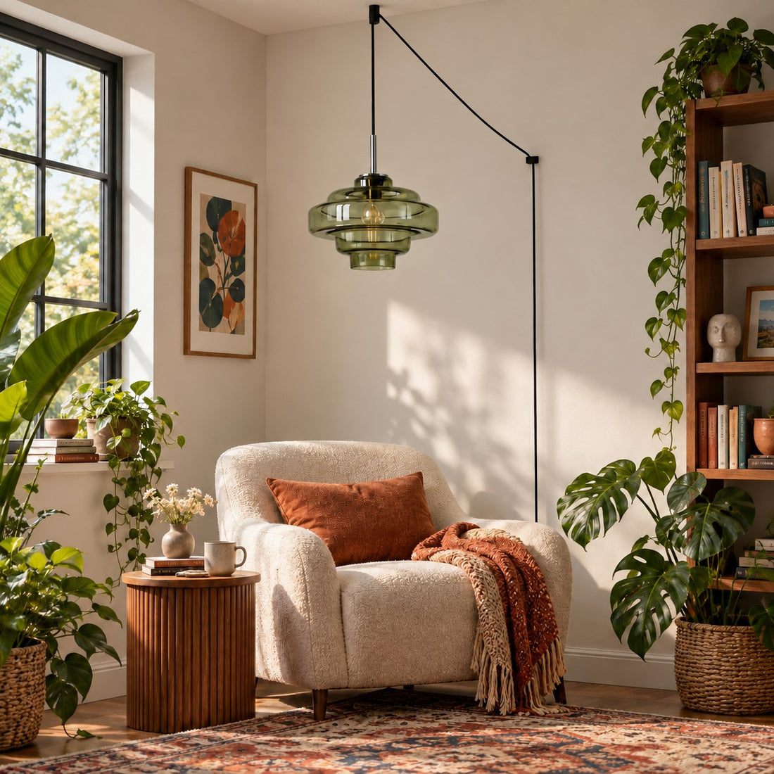 Koloro Millie Glas-Pendelleuchte mit Stecker - Retro-Pendelleuchte in bunten Farben für moderne Innenräume
