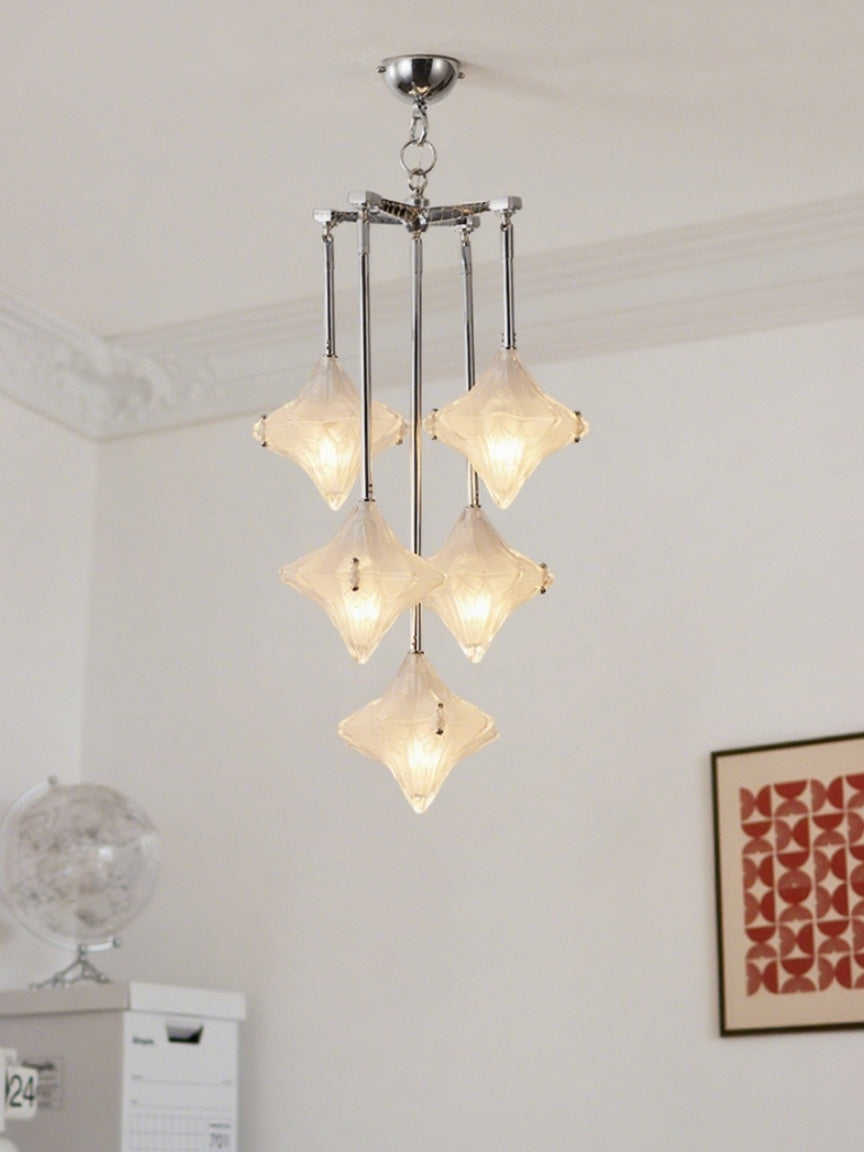 Art Deco Astris Star Kronleuchter - Milchglas-Dekoleuchte für Esszimmer 