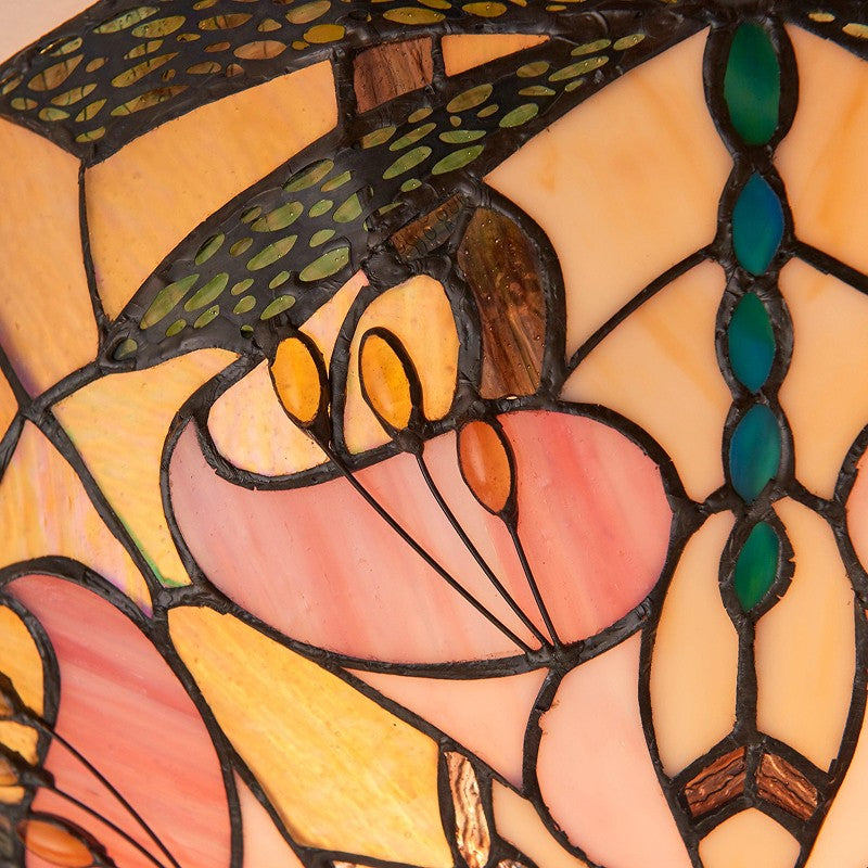 TF Ashton Tiffany Dragonfly Motif Tiffany Glass Flush Surface Mount - Transitional Style for Bedrooms and Lounge Spaces