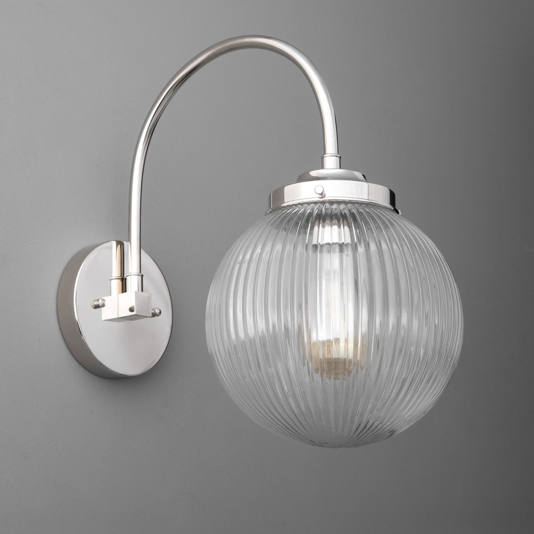 Glorica Glass Aged Brass Wall Sconce - Ribbed Glass Shade Industrial Style Lighting
