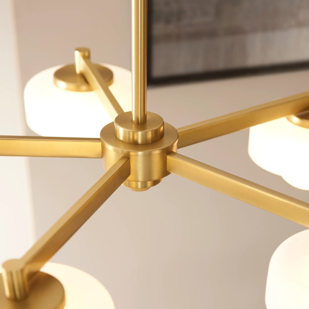 Zirvos Pendant with Frosted Opal Globes and Brushed Brass Frame for Living and Dining