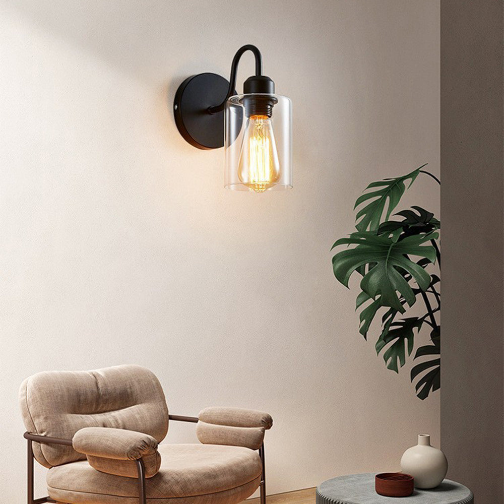 Black Iron Wall Light - Modern Living Room Sconce Industrial Chic