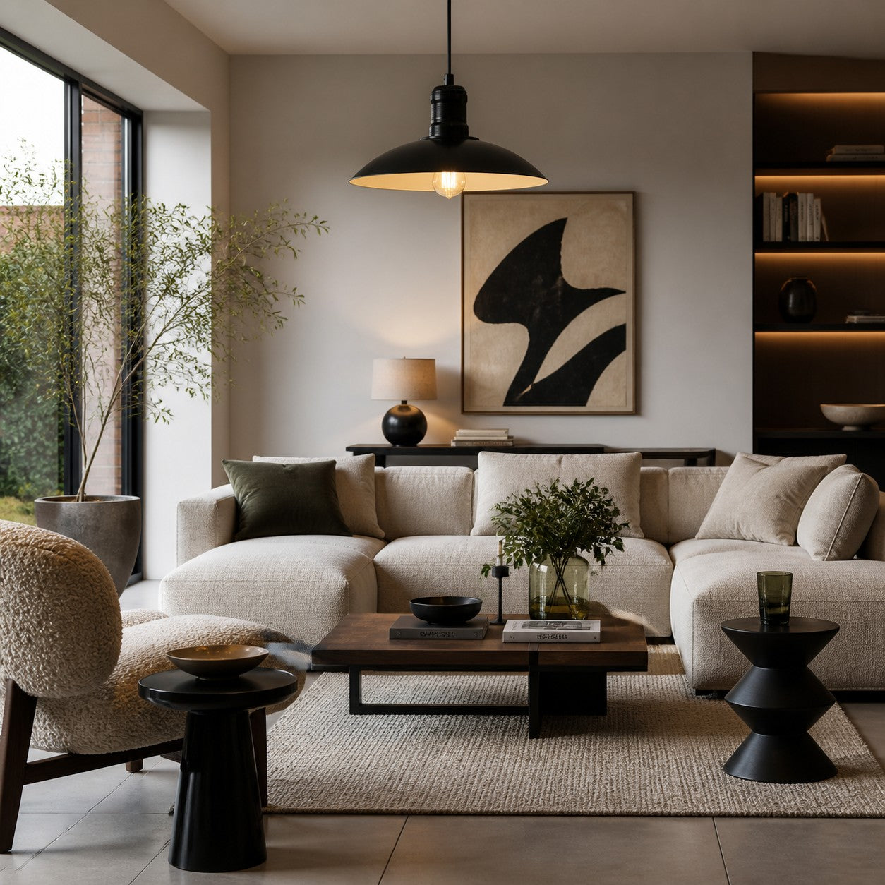 Matte Black Wide Dome Pendant Light