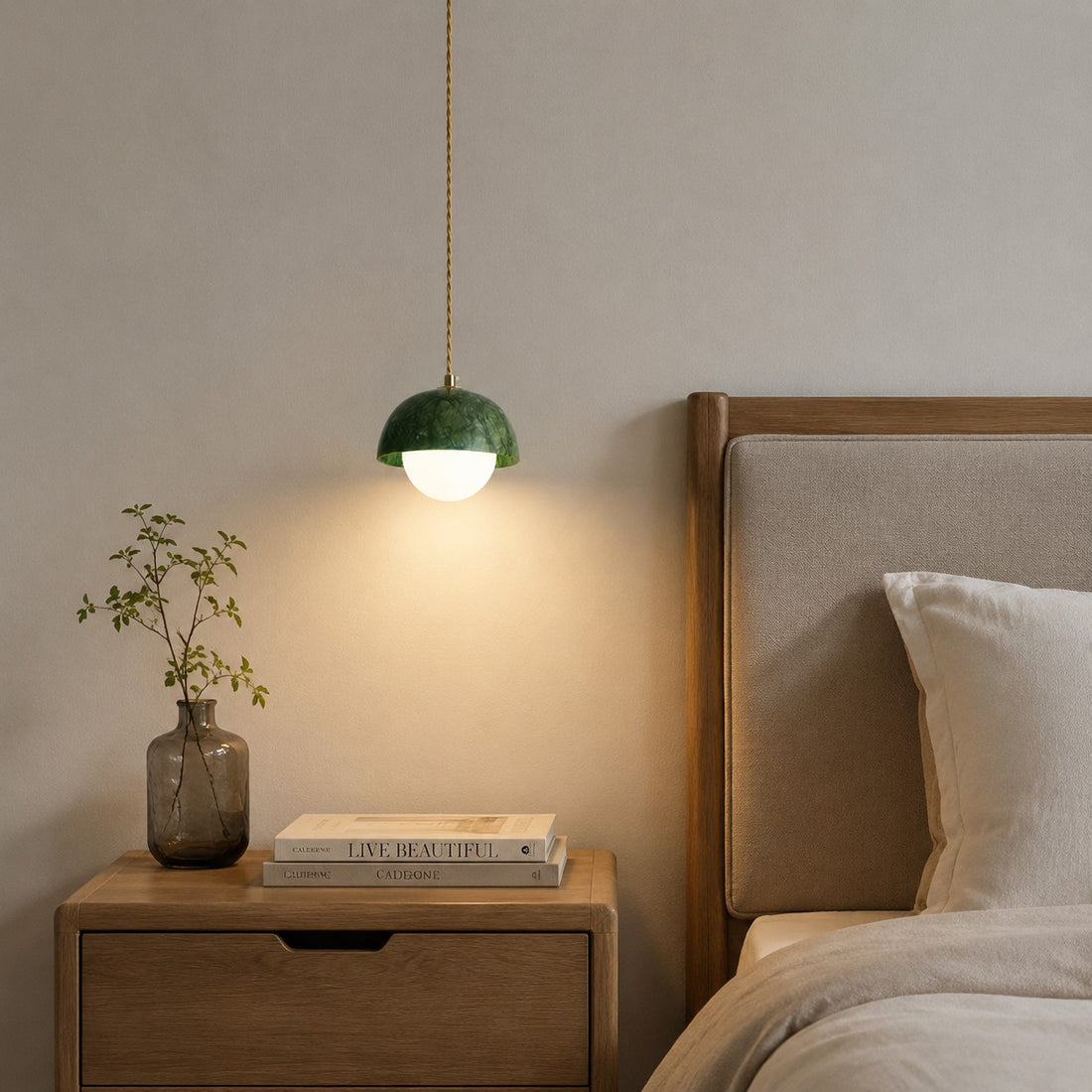 Natural Green Jade Dome Pendant Light