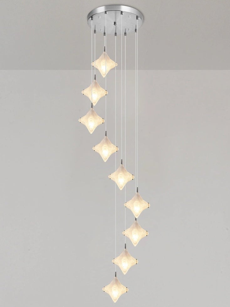 Art Deco Star Staircase Pendant Light - Frosted Glass Hanging Fixture - Astris Altair