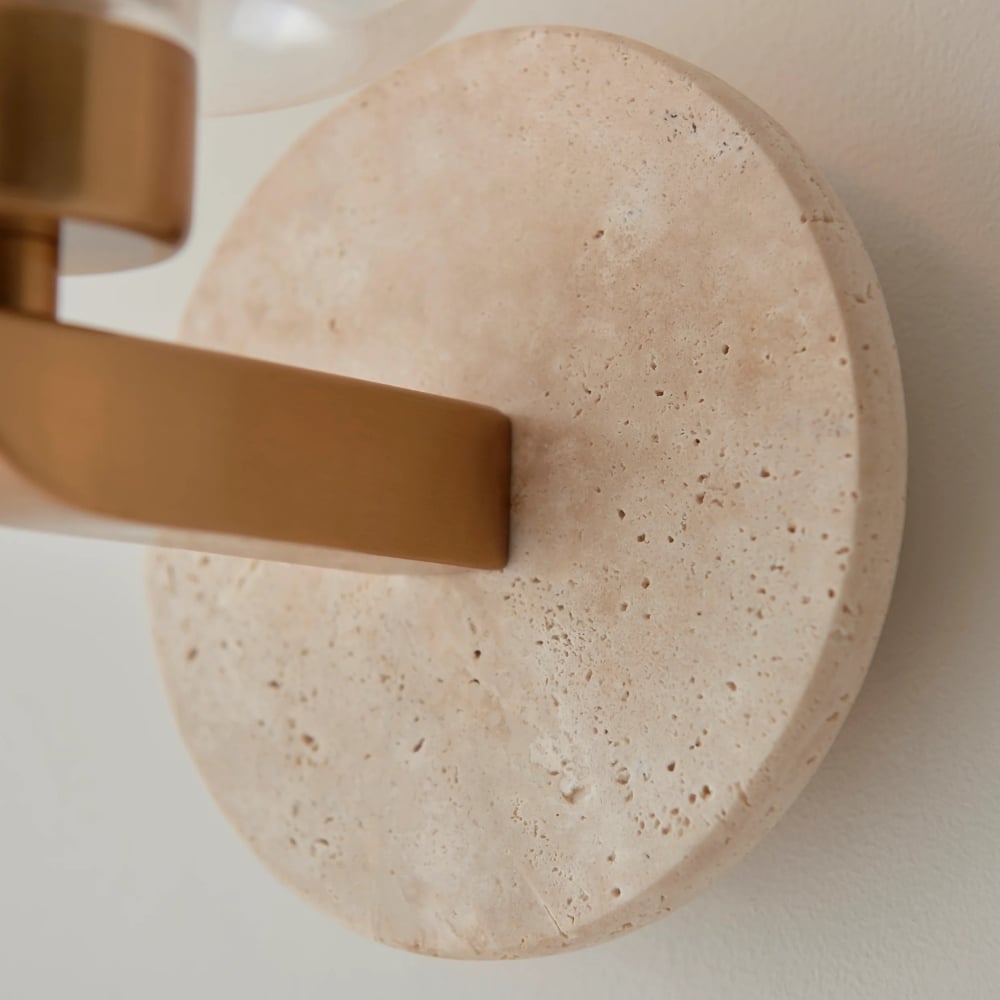 Korlisse Modern Marble Wall Light - Vintage Brass & Clear Glass Accent for Living Room and Hallway