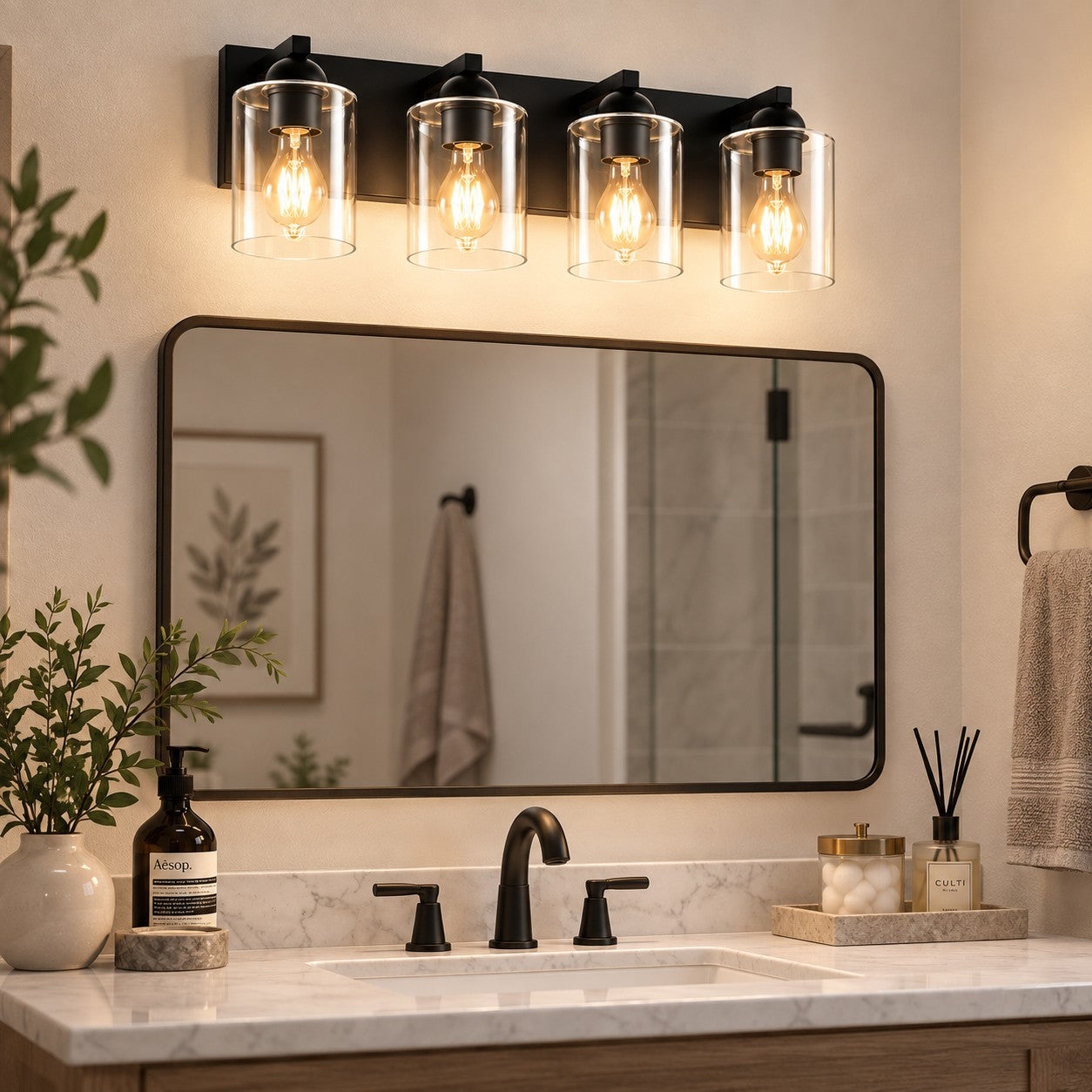 Modern Metal Vanity Light with Glass Shades for Bathrooms