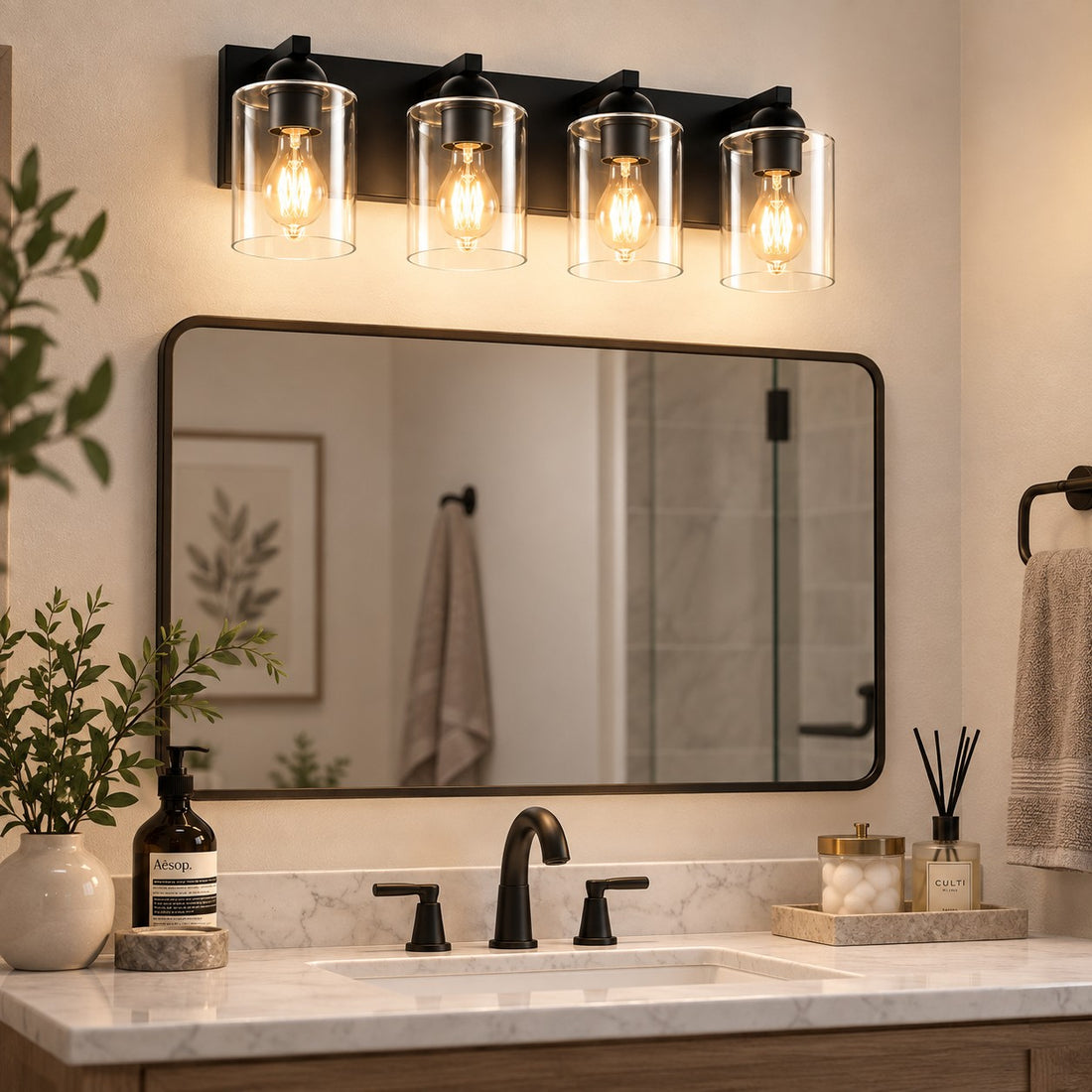 Modern Metal Vanity Light with Glass Shades for Bathrooms