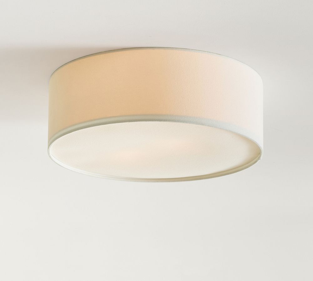 Dumora Linen Drum Ceiling Light - Flush Mount Iron Fixture with Fabric Shade