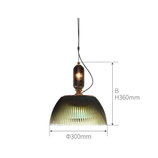 Green Glass Pendant Light - Vintage Striped Lamp for Kitchen Island