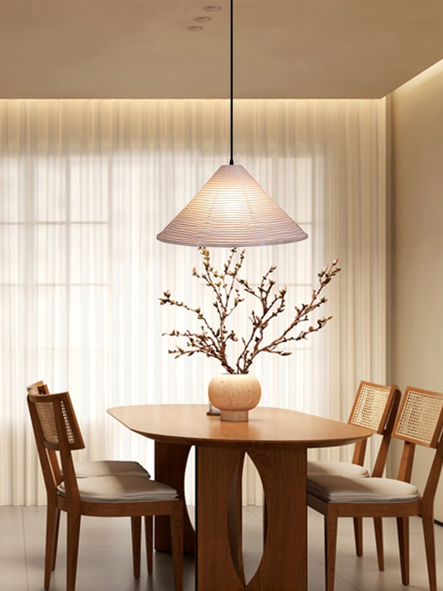 Washi Paper Pyramid Pendant Lamp - Handcrafted Light for Living Room