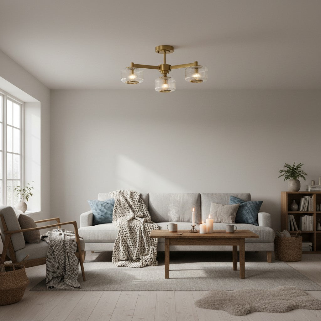 Canovus Ceiling Fixture with Ribbed Glass - Industrial Metal Living Room Light