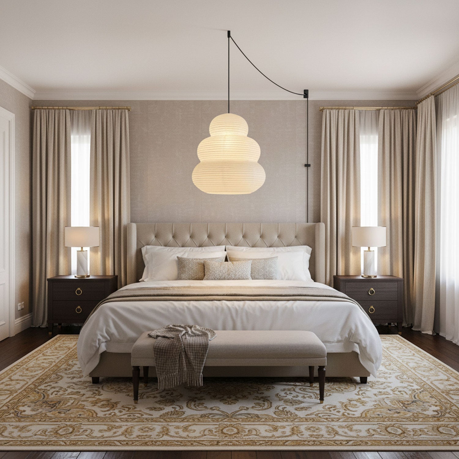 Beige Mulberry Paper Swag Pendant Light
