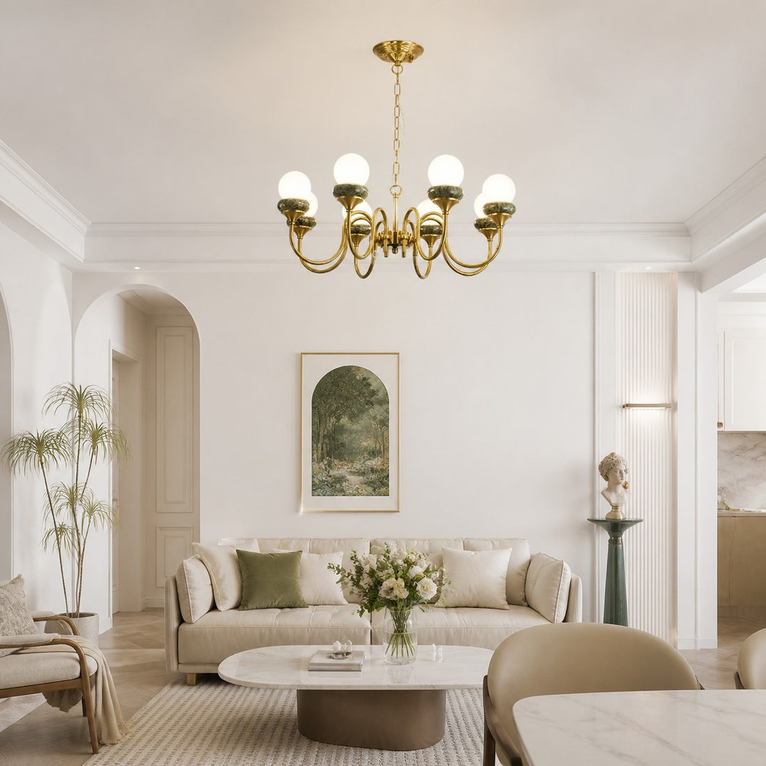 Green Jade Loop-Arm Chandelier