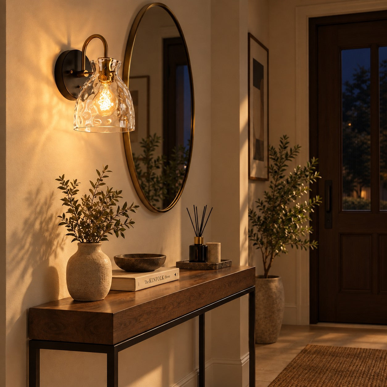 Textured Glass Armed Wall Sconce for Bathroom Lighting