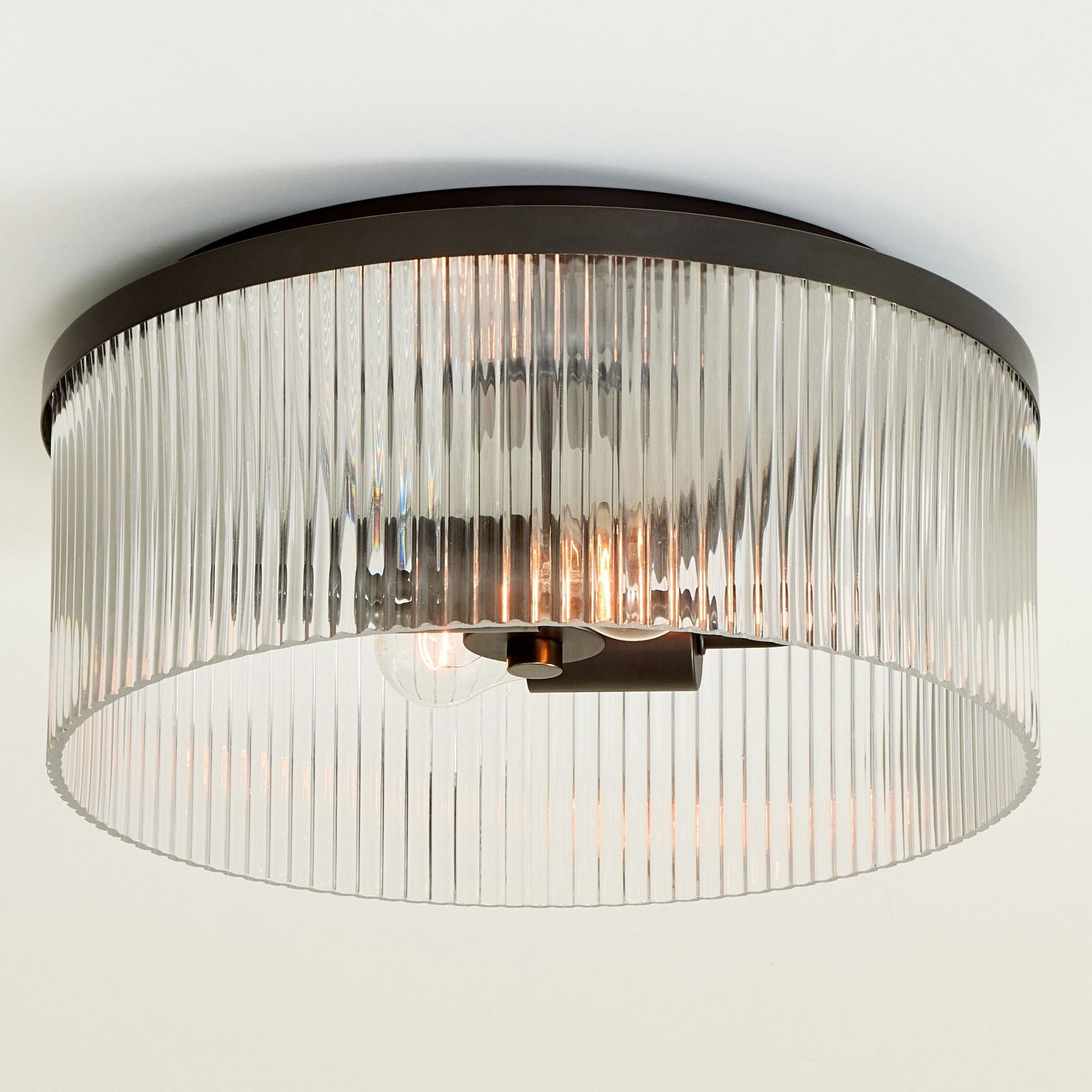 Bravira Flush Mount Ceiling Light - Ribbed & Bubbled Glass Metal Light
