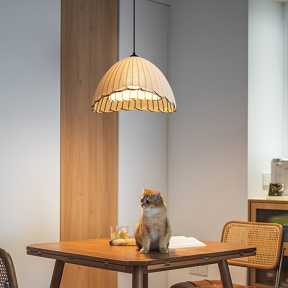 Wabi Sabi Pendant Light - Linen Shade Ceiling Fixture with Soft Glow