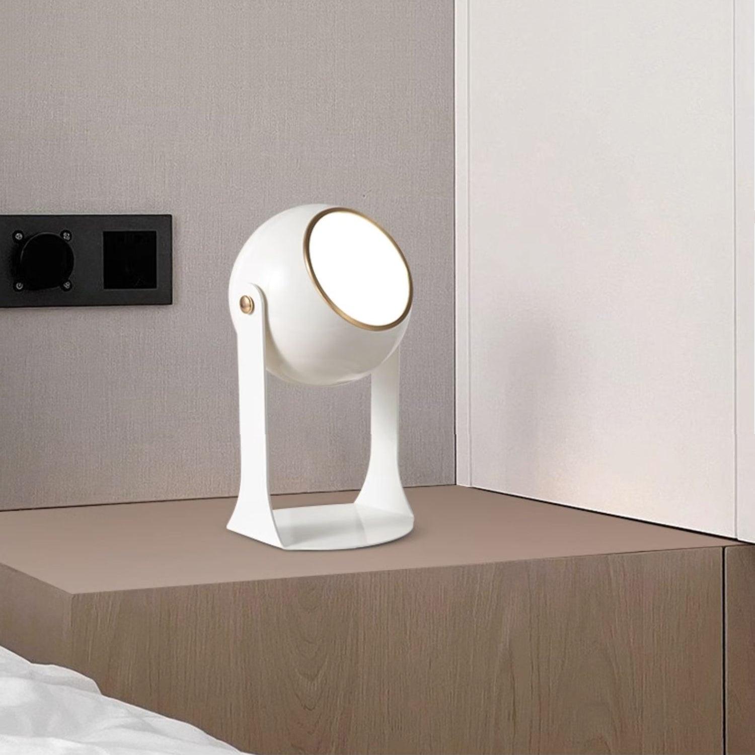 Glänzende schwarz-weiße Tischlampe – Helm-inspiriert